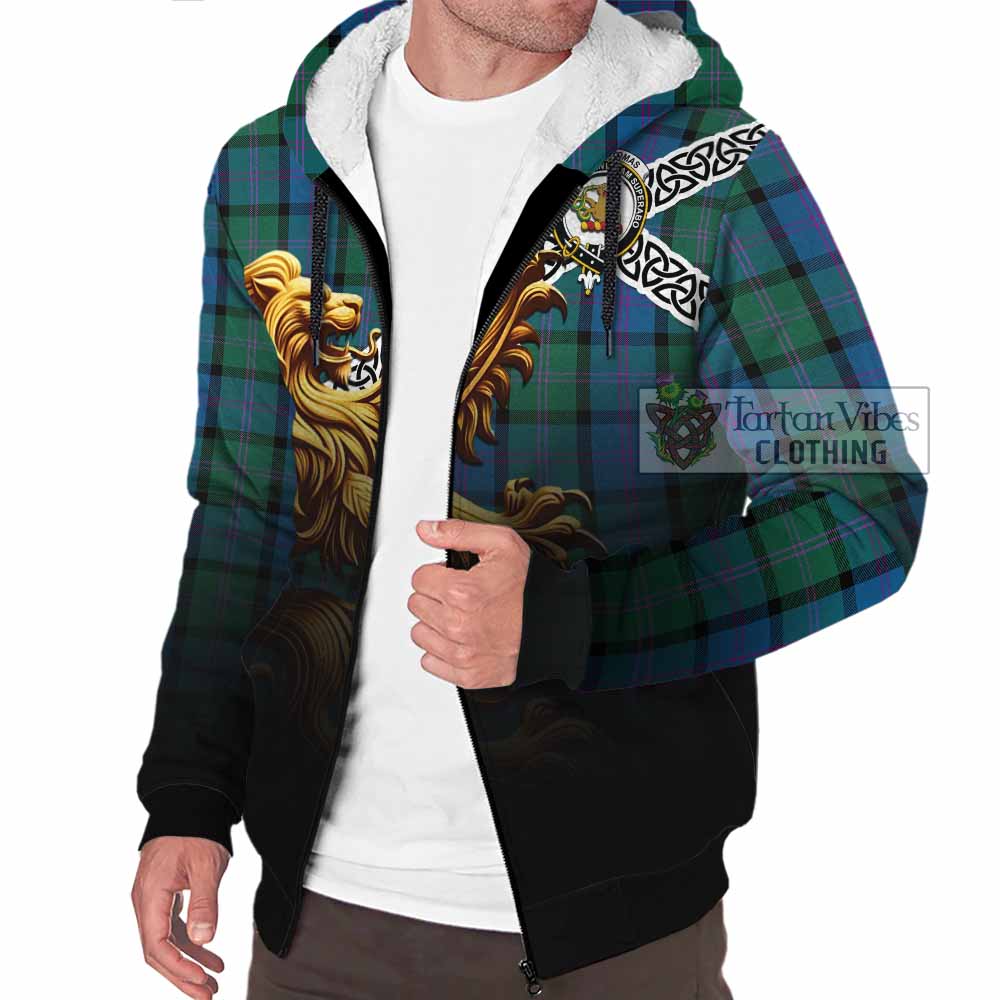 MacThomas (McThomas) Crest Tartan Sherpa Hoodie with Golden Lion Emblem Celtic Style - Tartan Vibes Clothing
