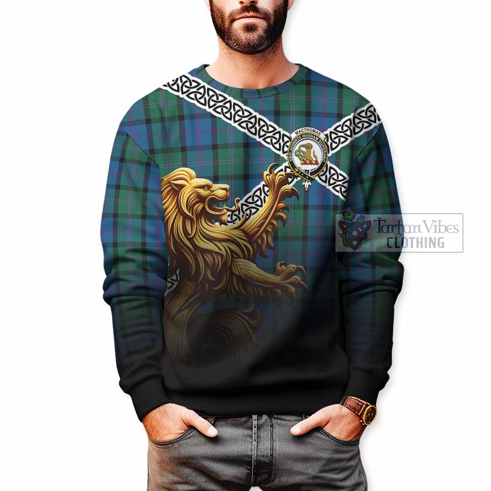MacThomas (McThomas) Crest Tartan Sweatshirt with Golden Lion Emblem Celtic Style - Tartan Vibes Clothing