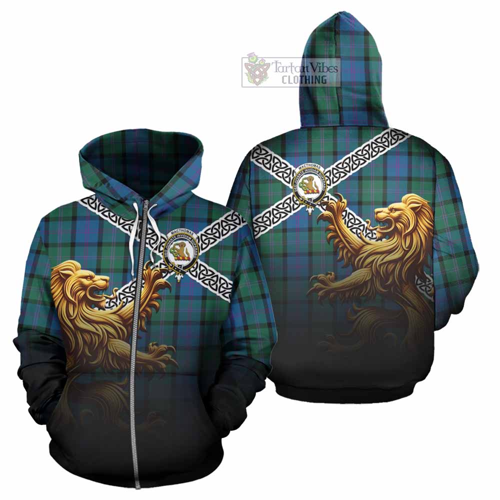 MacThomas (McThomas) Crest Tartan Hoodie with Golden Lion Emblem Celtic Style Zip Hoodie - Tartan Vibes Clothing