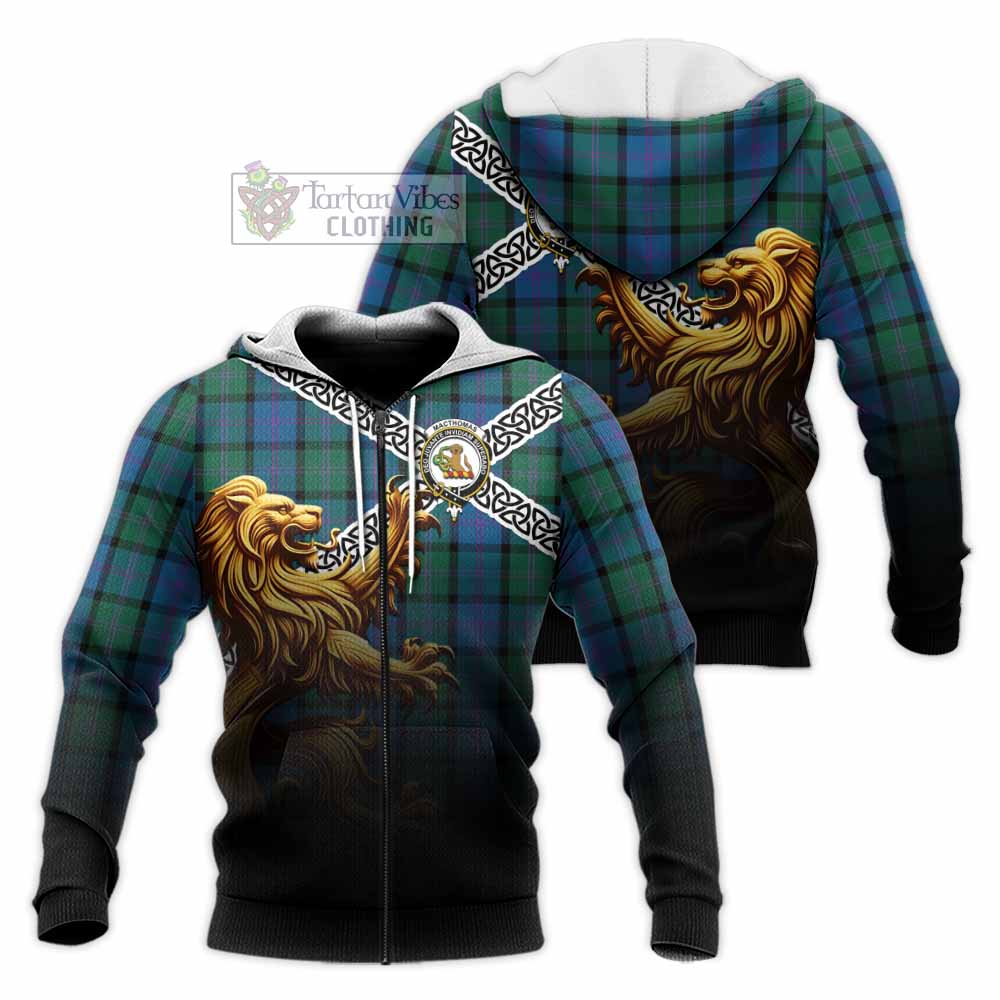 MacThomas (McThomas) Crest Tartan Knitted Hoodie with Golden Lion Emblem Celtic Style Unisex Knitted Zip Hoodie - Tartan Vibes Clothing