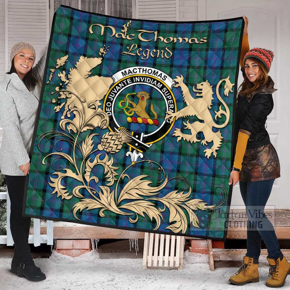 Tartan Vibes Clothing MacThomas (McThomas) Tartan Quilt with Family Crest and Scottish Symbol Style