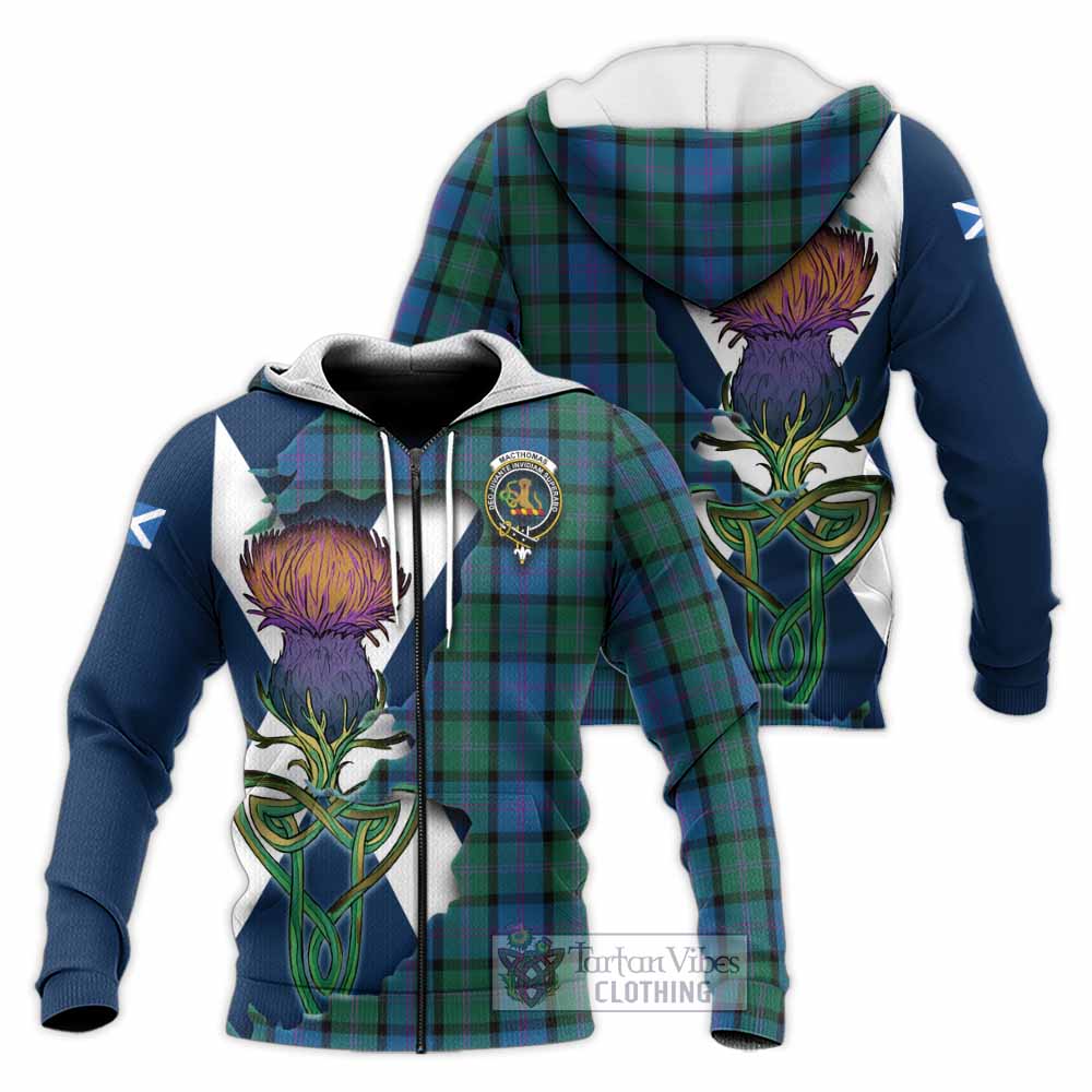 MacThomas (McThomas) Tartan Family Crest Knitted Hoodie Scottish Thistle Celtic Inspired Unisex Knitted Zip Hoodie - Tartan Vibes Clothing