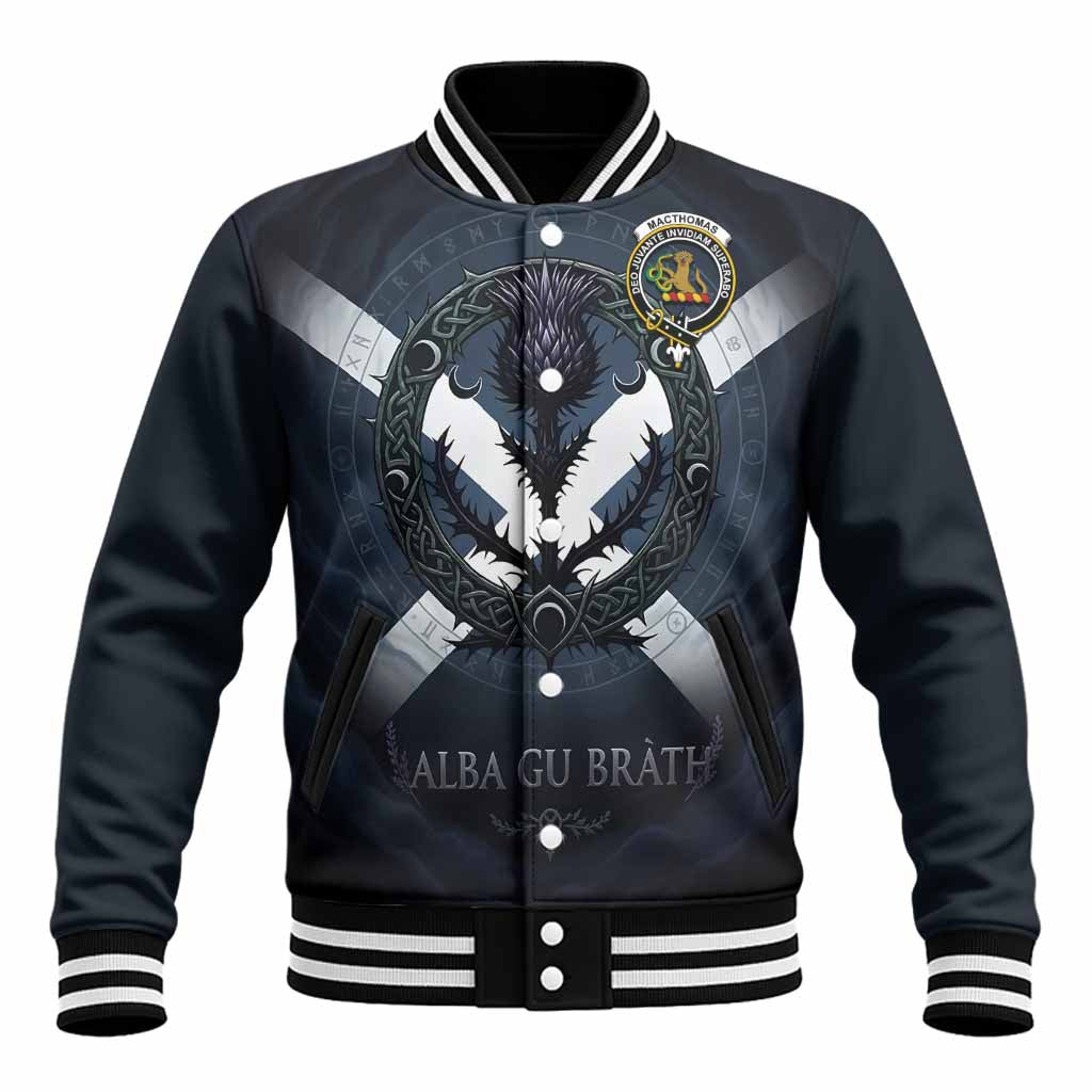 MacThomas (McThomas) Clan Crest Baseball Jacket with Celtic Knot Thistle and Saltire Unisex - Tartan Vibes Clothing