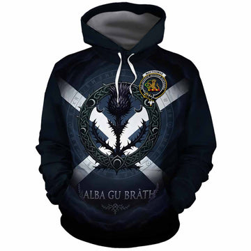 MacThomas (McThomas) Clan Crest Cotton Hoodie with Celtic Knot Thistle and Saltire