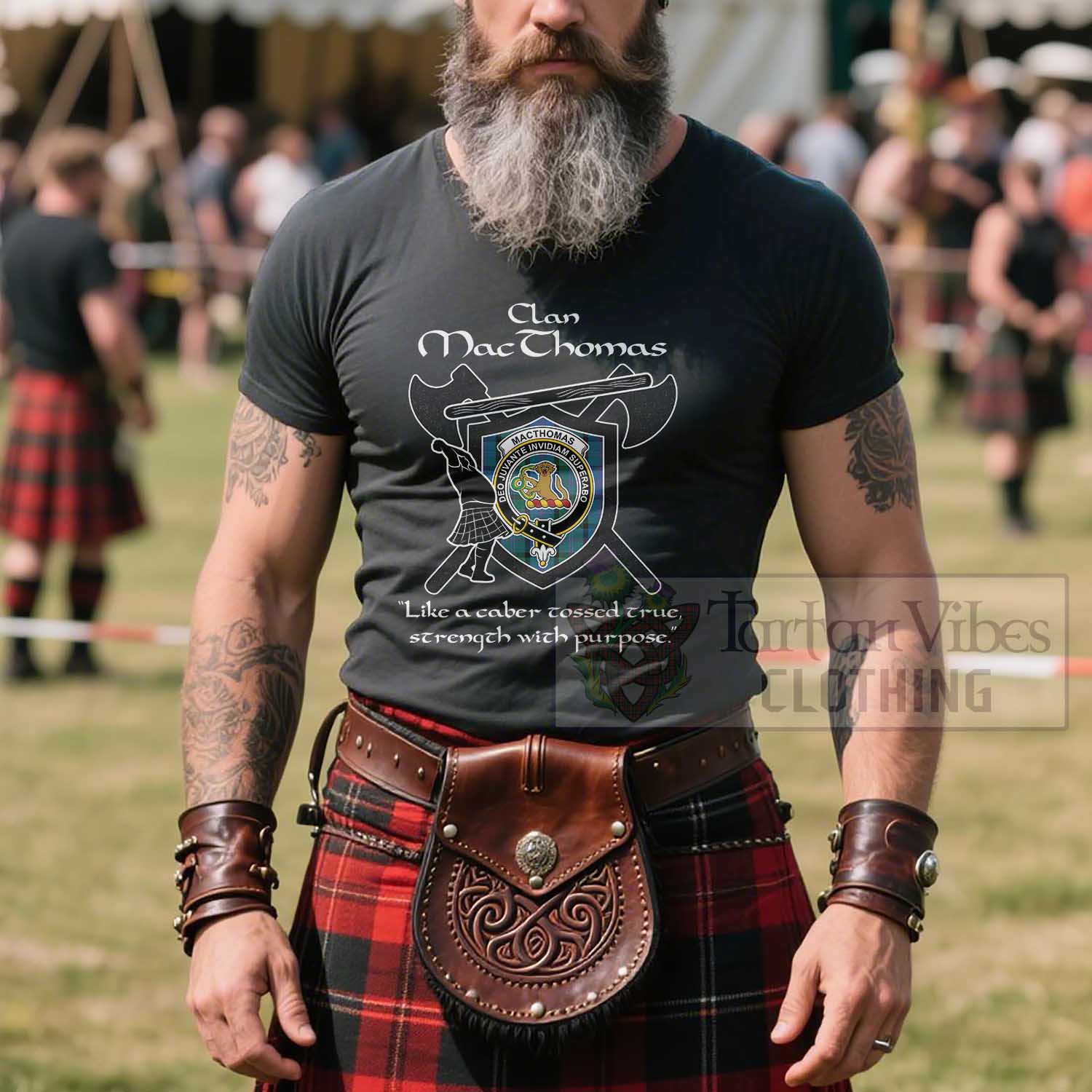 MacThomas (McThomas) Clan Crest Highland Game T Shirt Strength With Purpose Style Unisex Cotton Fabric - Tartan Vibes Clothing