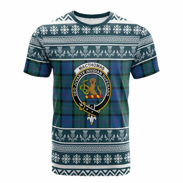 MacThomas (McThomas) Clan Tartan Christmas Cotton T-shirt with Family Crest - Tartan Vibes Clothing