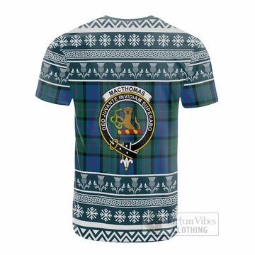 MacThomas (McThomas) Clan Tartan Christmas Cotton T-shirt with Family Crest - Tartan Vibes Clothing