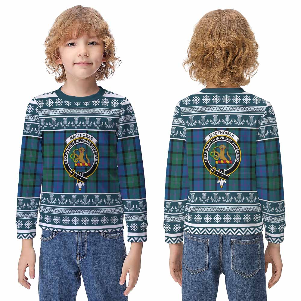 MacThomas (McThomas) Clan Tartan Christmas Kid Ugly Sweatshirt with Family Crest - Tartan Vibes Clothing