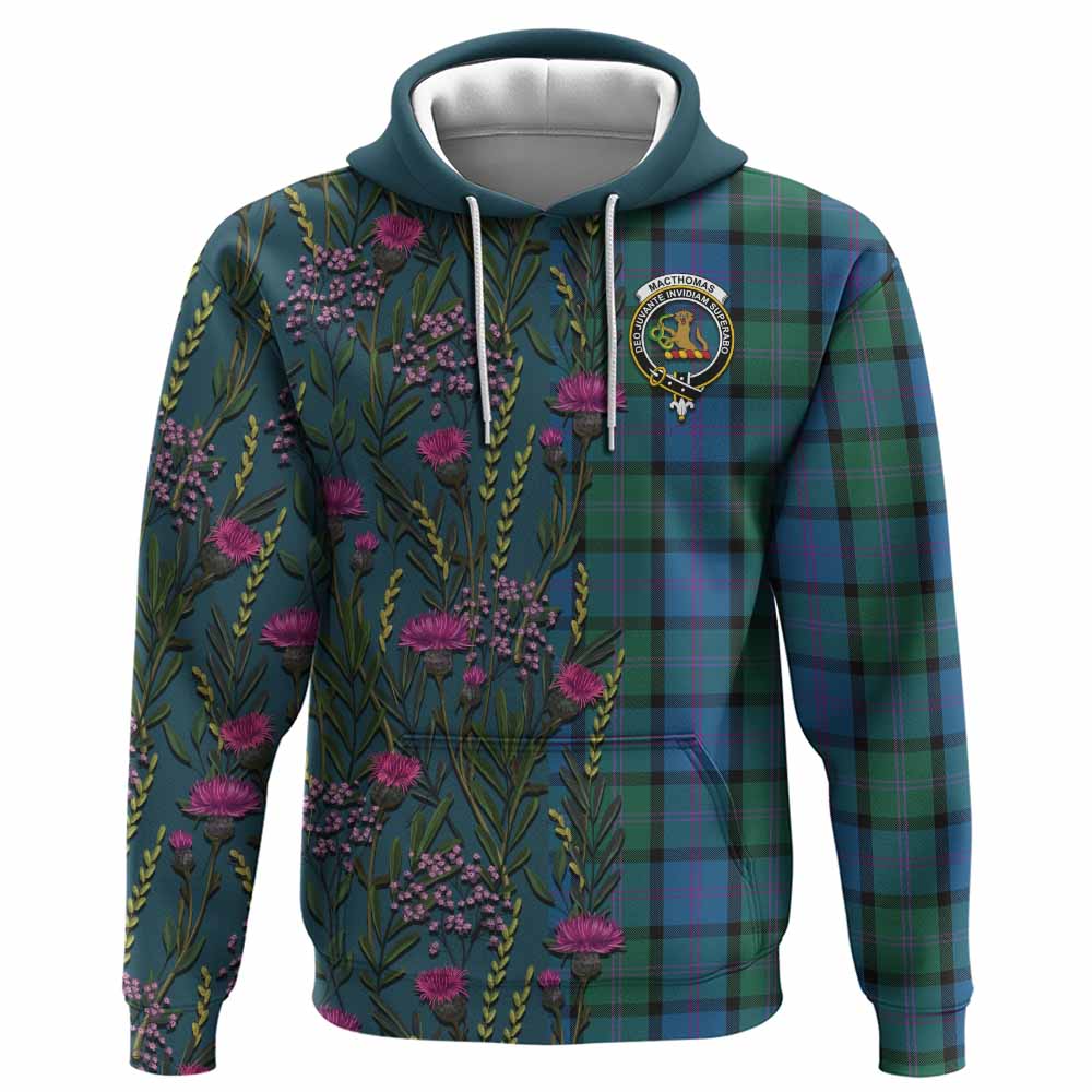 MacThomas (McThomas) Family Crest Tartan Hoodie Scottish Thistle Flower Pattern Half Style - Tartan Vibes Clothing