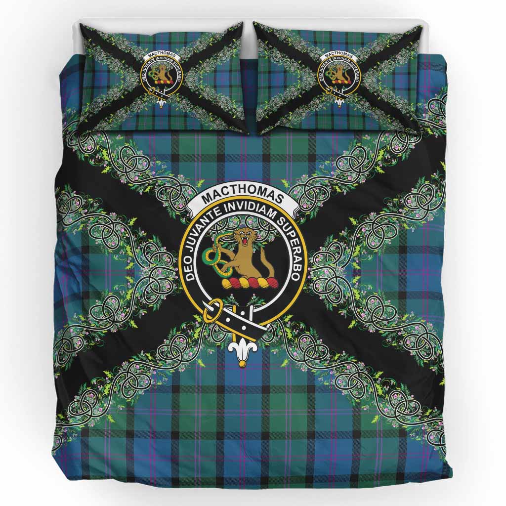 MacThomas (McThomas) Scottish Tartan Crest Bedding Set Thistle Celtic Knotwork Heritage Art UK Bedding Set UK King 91*87 inch - Tartan Vibes Clothing