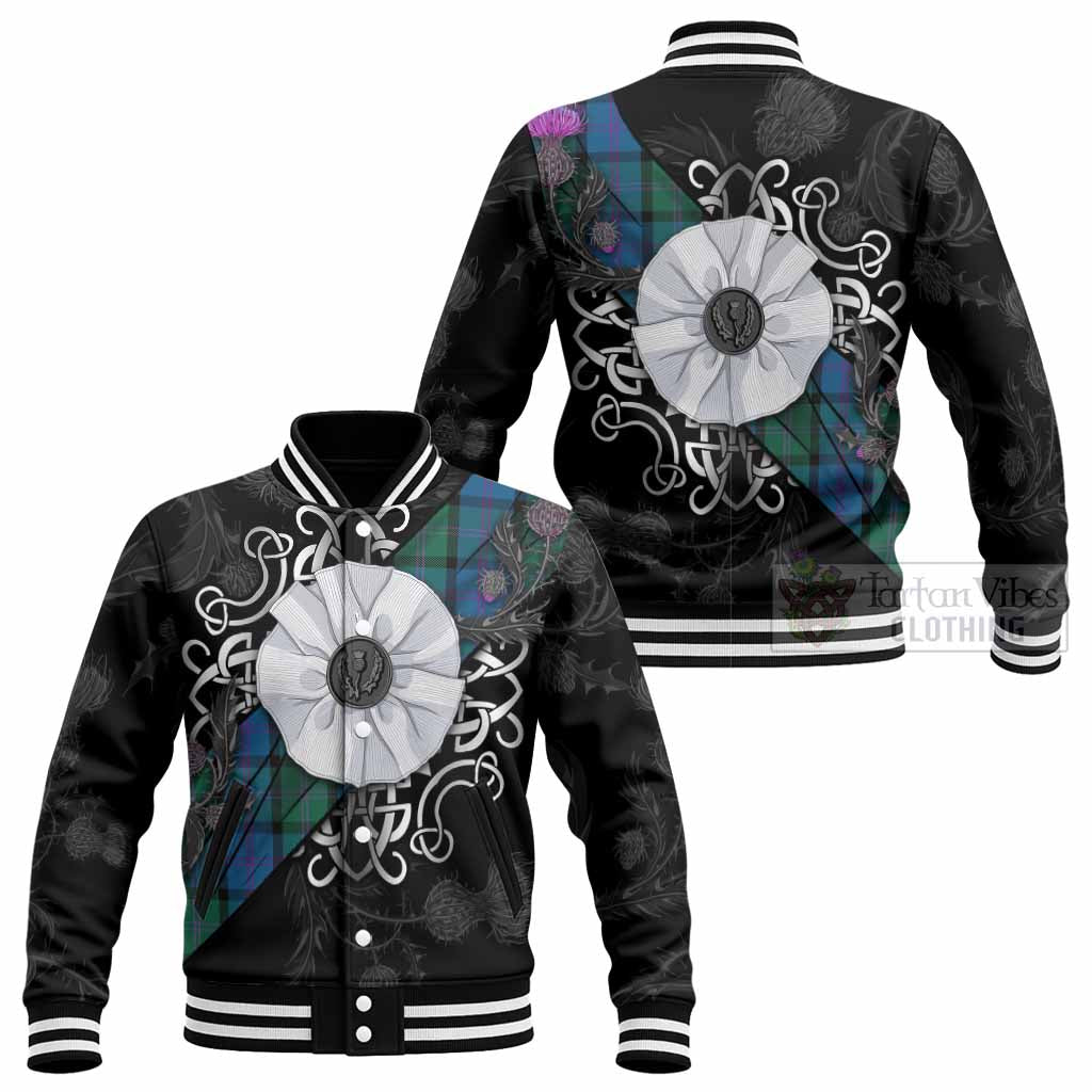 MacThomas (McThomas) Tartan Baseball Jacket Jacobite White Rose - Tartan Vibes Clothing