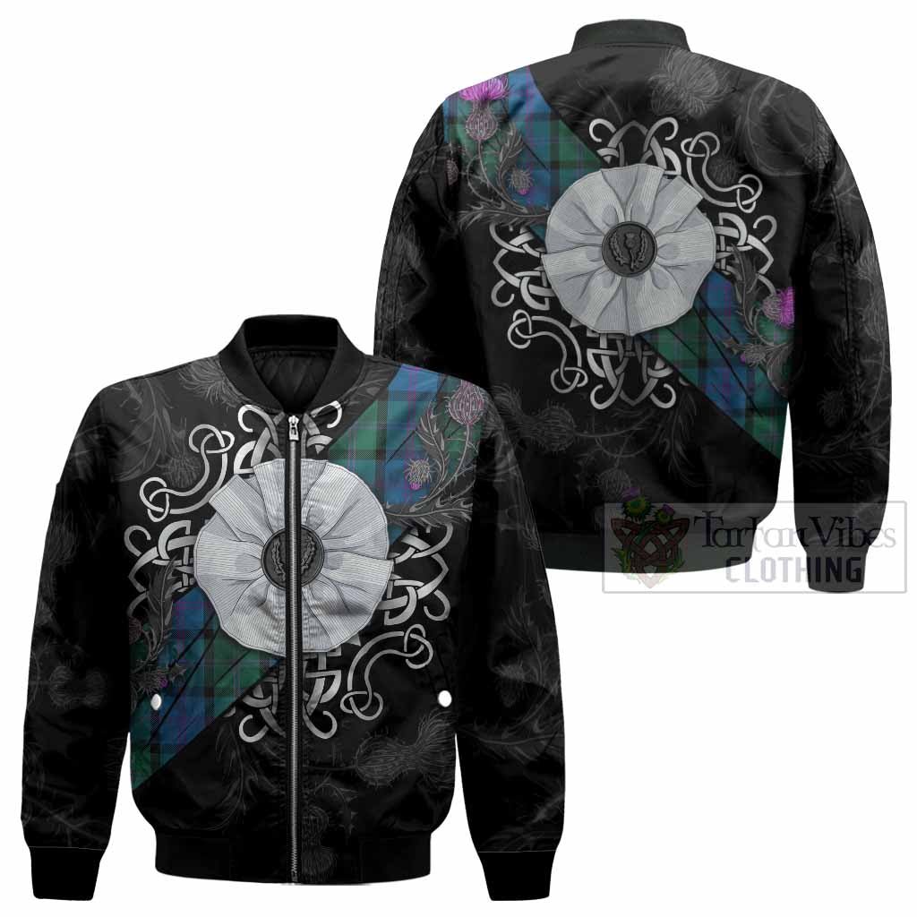 MacThomas (McThomas) Tartan Bomber Jacket Jacobite White Rose - Tartan Vibes Clothing