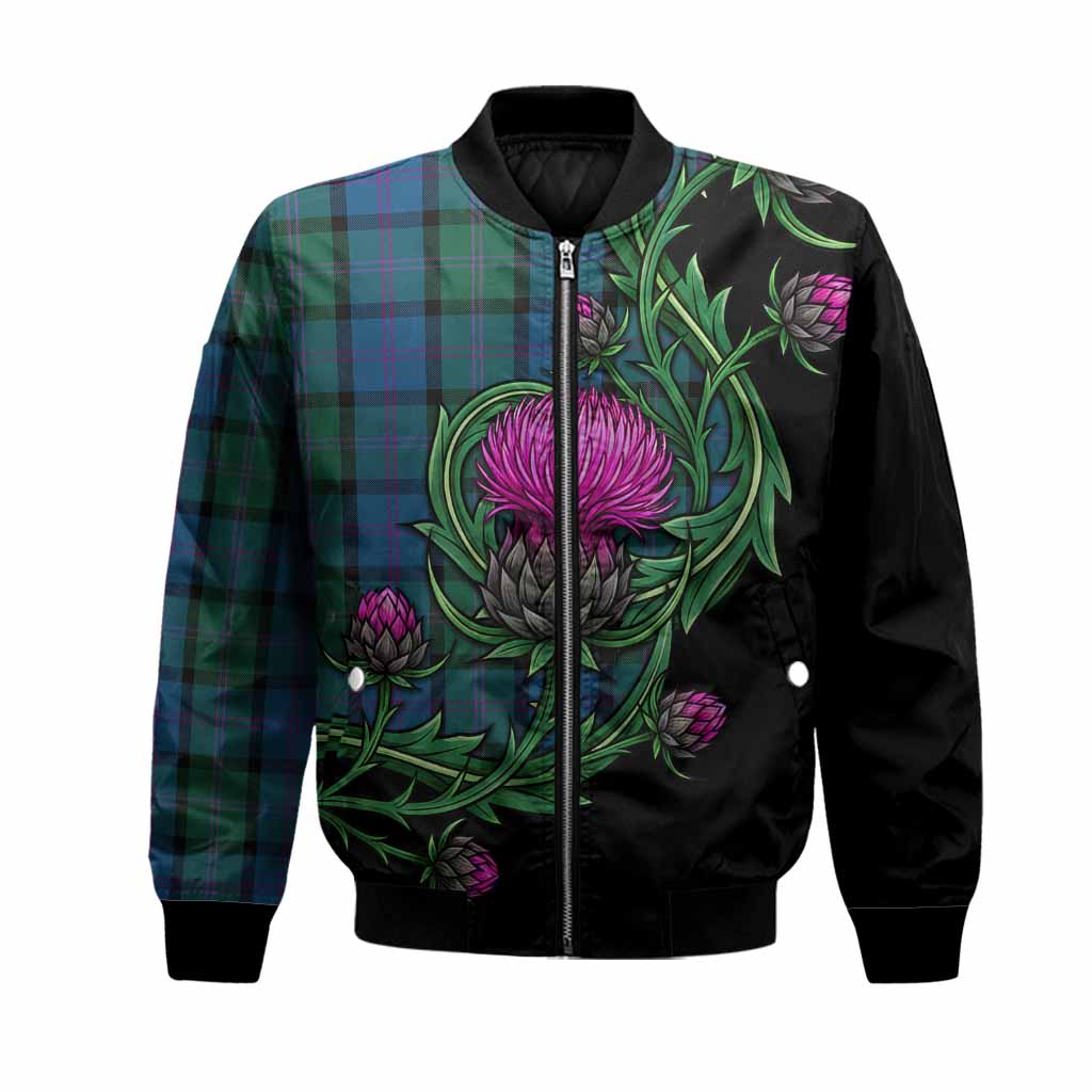 MacThomas (McThomas) Tartan Bomber Jacket Resilient Scottish Thistle Unisex Black - Tartan Vibes Clothing