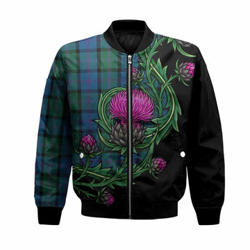 MacThomas (McThomas) Tartan Bomber Jacket Resilient Scottish Thistle Unisex Black - Tartan Vibes Clothing
