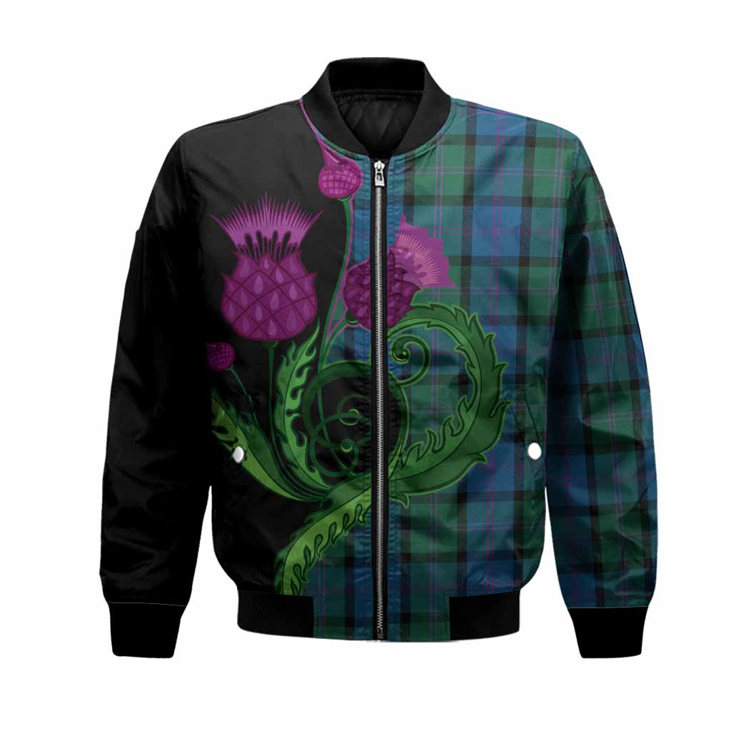 MacThomas (McThomas) Tartan Bomber Jacket Traditional Scottish Thistle Unisex Black - Tartan Vibes Clothing