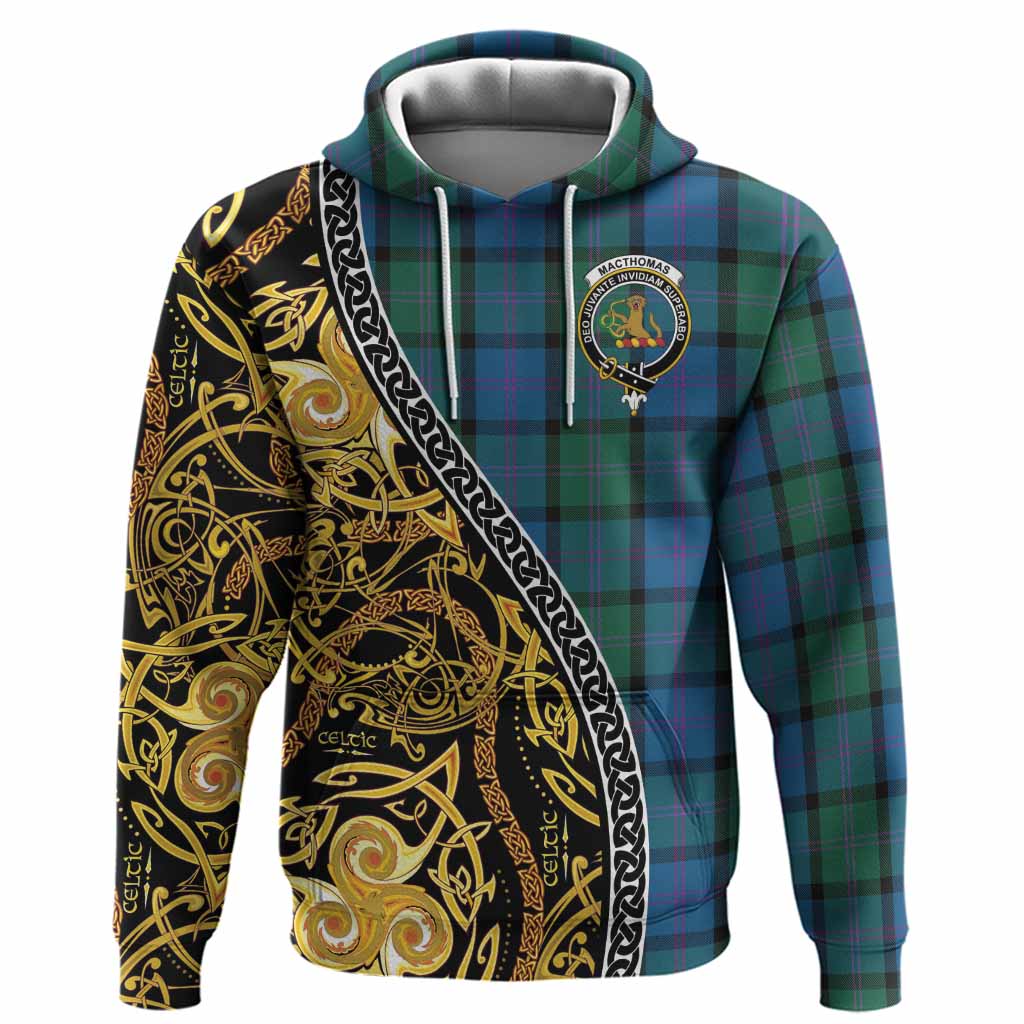 MacThomas (McThomas) Tartan Crest Hoodie Celtic Knot and Triple Trickle Spiral Symbols