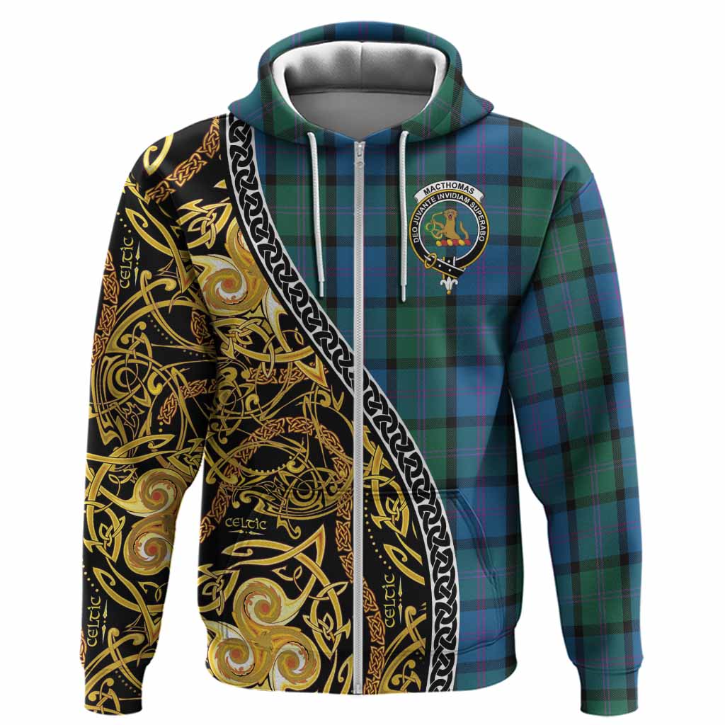 MacThomas (McThomas) Tartan Crest Hoodie Celtic Knot and Triple Trickle Spiral Symbols