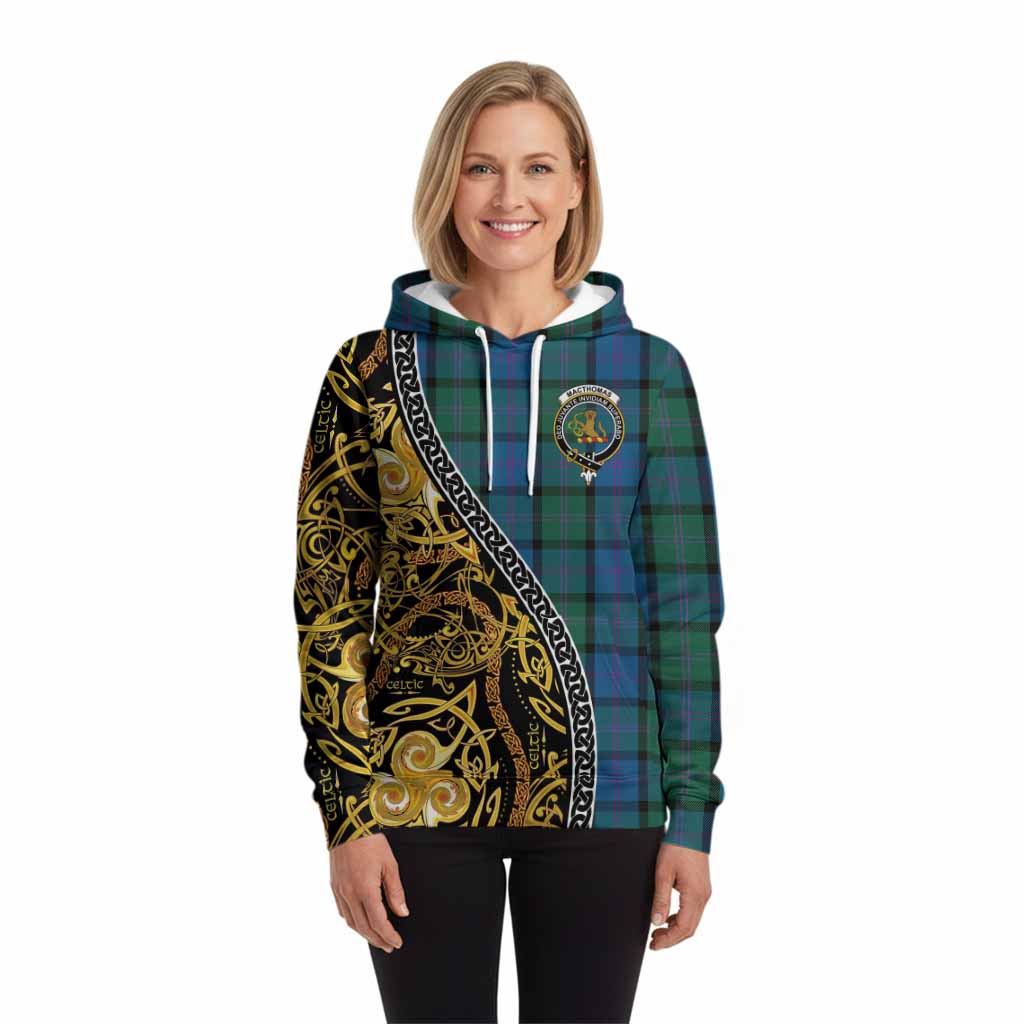 MacThomas (McThomas) Tartan Crest Hoodie Celtic Knot and Triple Trickle Spiral Symbols