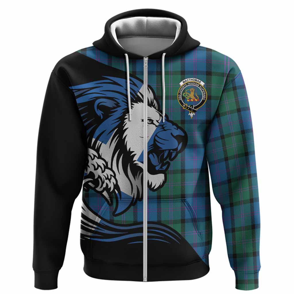 MacThomas (McThomas) Tartan Crest Hoodie Scottish Golden Lions Wave Flow
