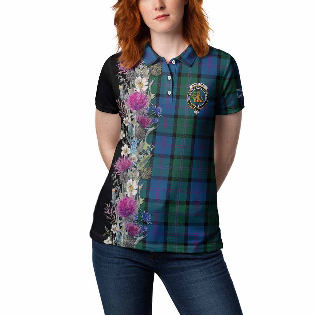 MacThomas (McThomas) Tartan Crest Thistle Floral Women Polo Shirt