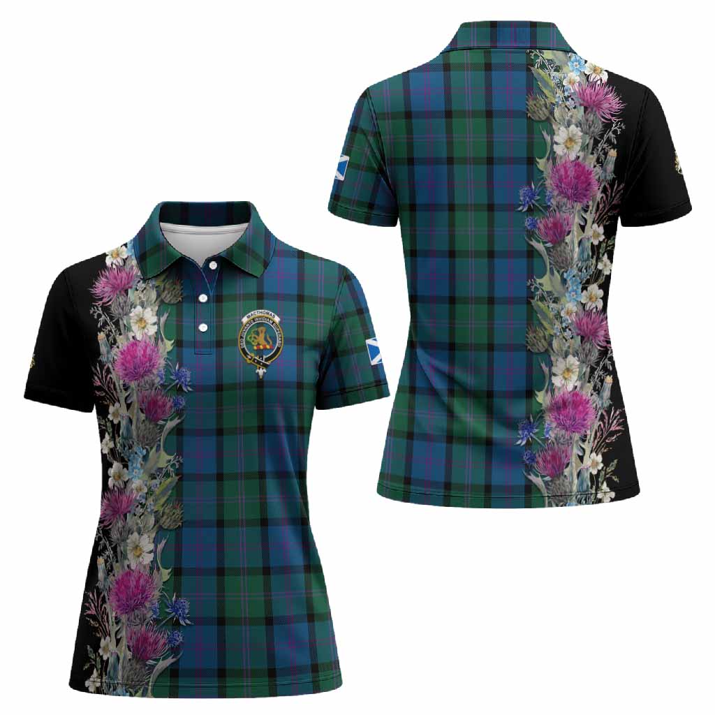 MacThomas (McThomas) Tartan Crest Thistle Floral Women Polo Shirt