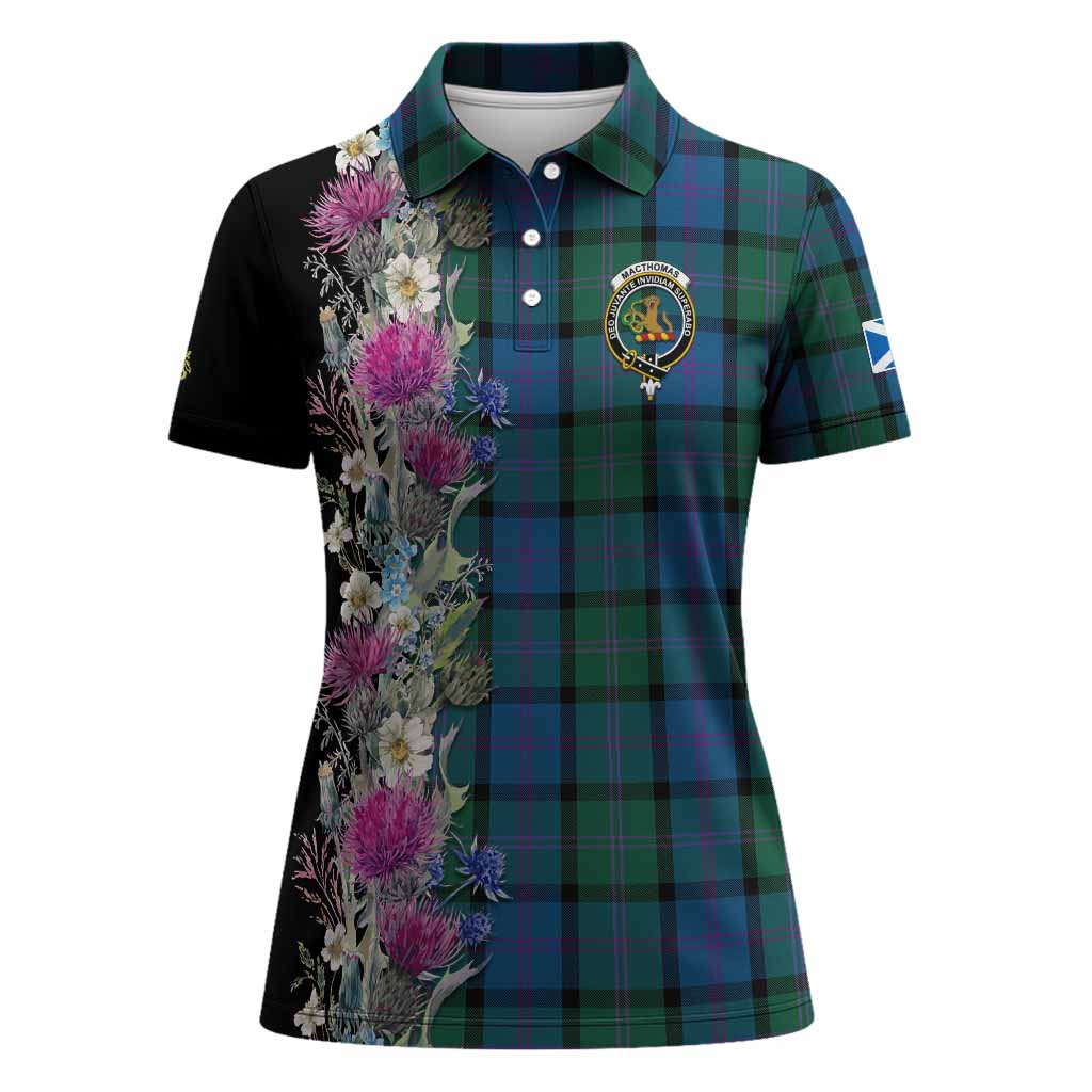 MacThomas (McThomas) Tartan Crest Thistle Floral Women Polo Shirt