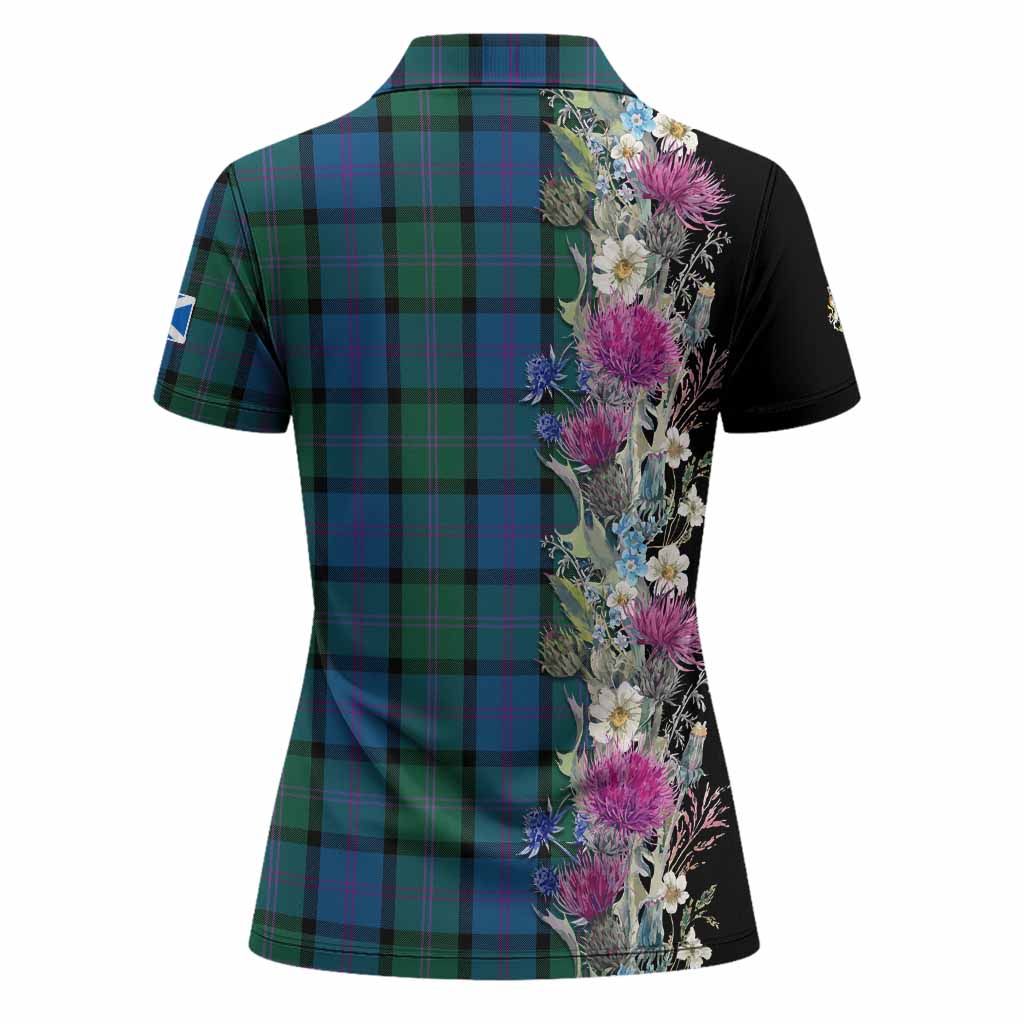 MacThomas (McThomas) Tartan Crest Thistle Floral Women Polo Shirt