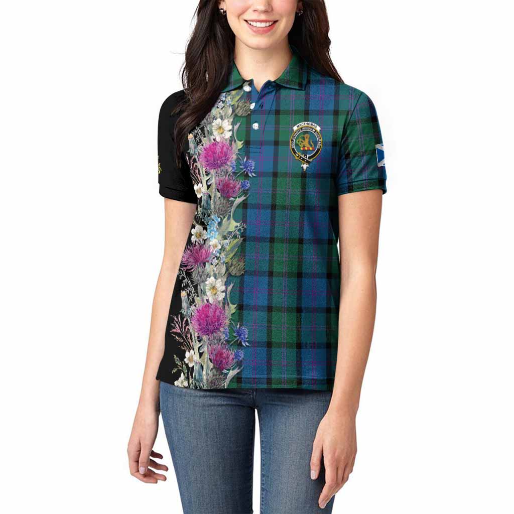 MacThomas (McThomas) Tartan Crest Thistle Floral Women Polo Shirt
