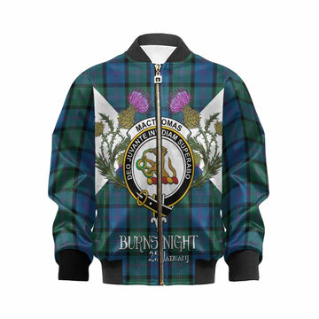 MacThomas (McThomas) Tartan Family Crest Kid Bomber Jacket Scottish Burns Night Thistle Floral