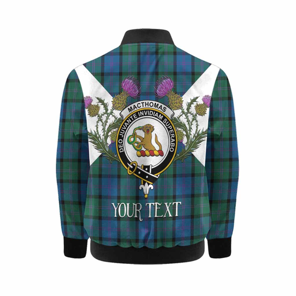 MacThomas (McThomas) Tartan Family Crest Kid Bomber Jacket Scottish Burns Night Thistle Floral