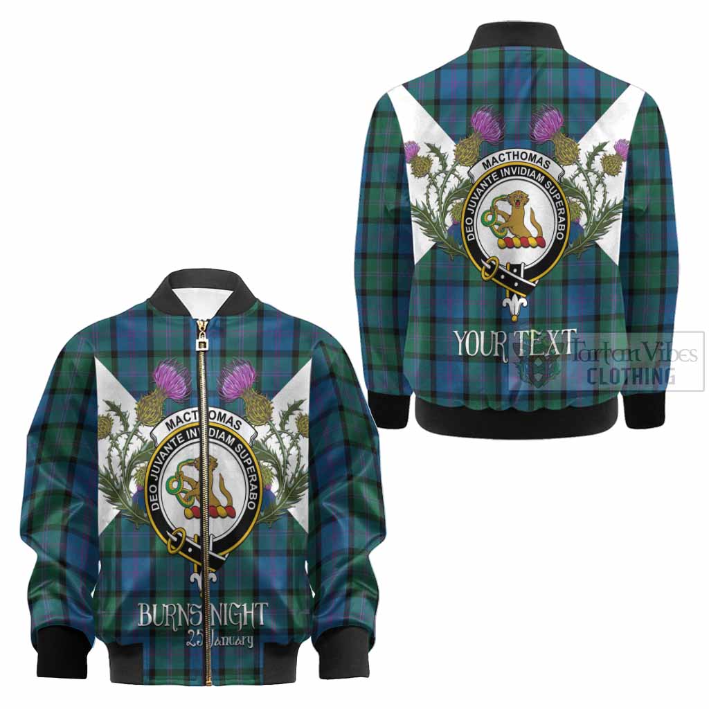 MacThomas (McThomas) Tartan Family Crest Kid Bomber Jacket Scottish Burns Night Thistle Floral