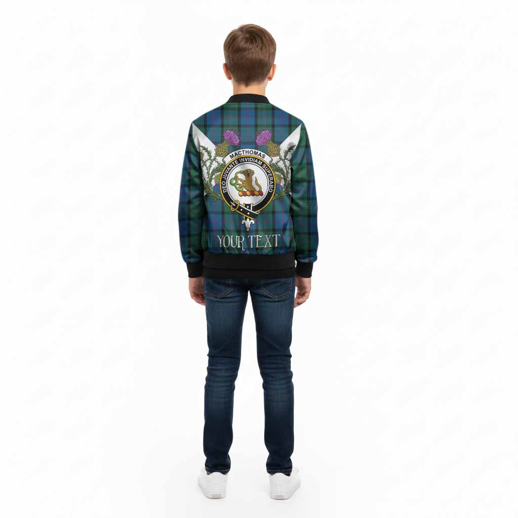 MacThomas (McThomas) Tartan Family Crest Kid Bomber Jacket Scottish Burns Night Thistle Floral