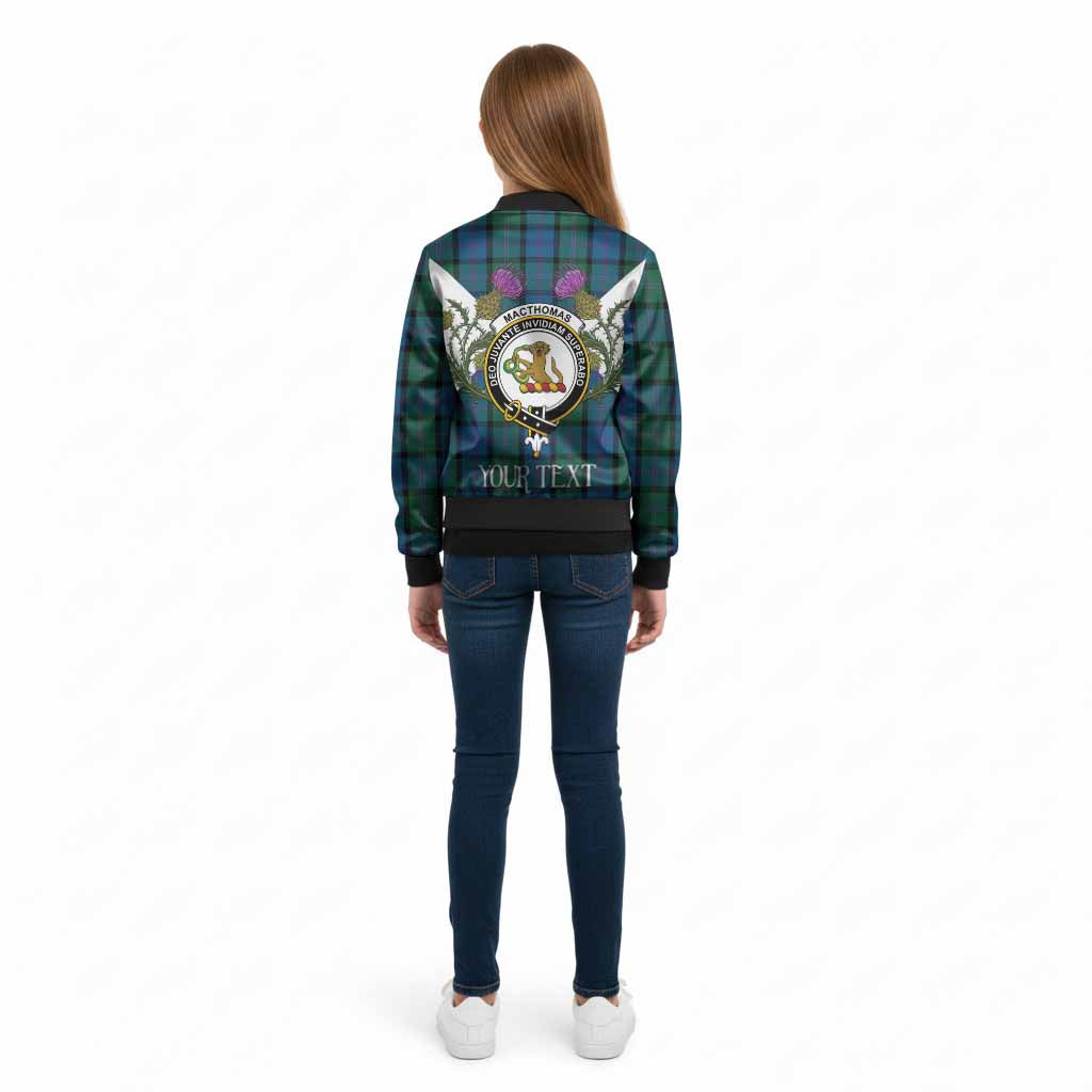 MacThomas (McThomas) Tartan Family Crest Kid Bomber Jacket Scottish Burns Night Thistle Floral