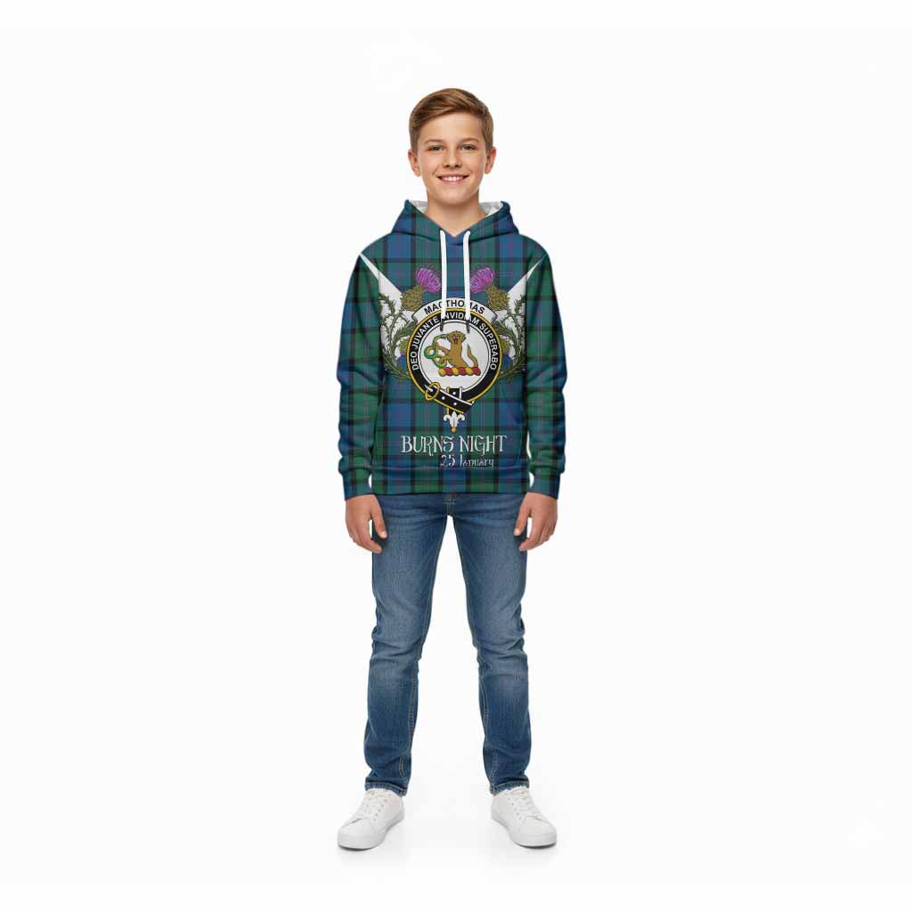 MacThomas (McThomas) Tartan Family Crest Kid Hoodie Scottish Burns Night Thistle Floral