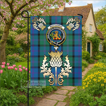 MacThomas (McThomas) Tartan Garden Flag with Golden Regal Scottish Thistle Emblem