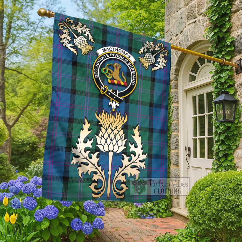 MacThomas (McThomas) Tartan Garden Flag with Golden Regal Scottish Thistle Emblem - Tartan Vibes Clothing