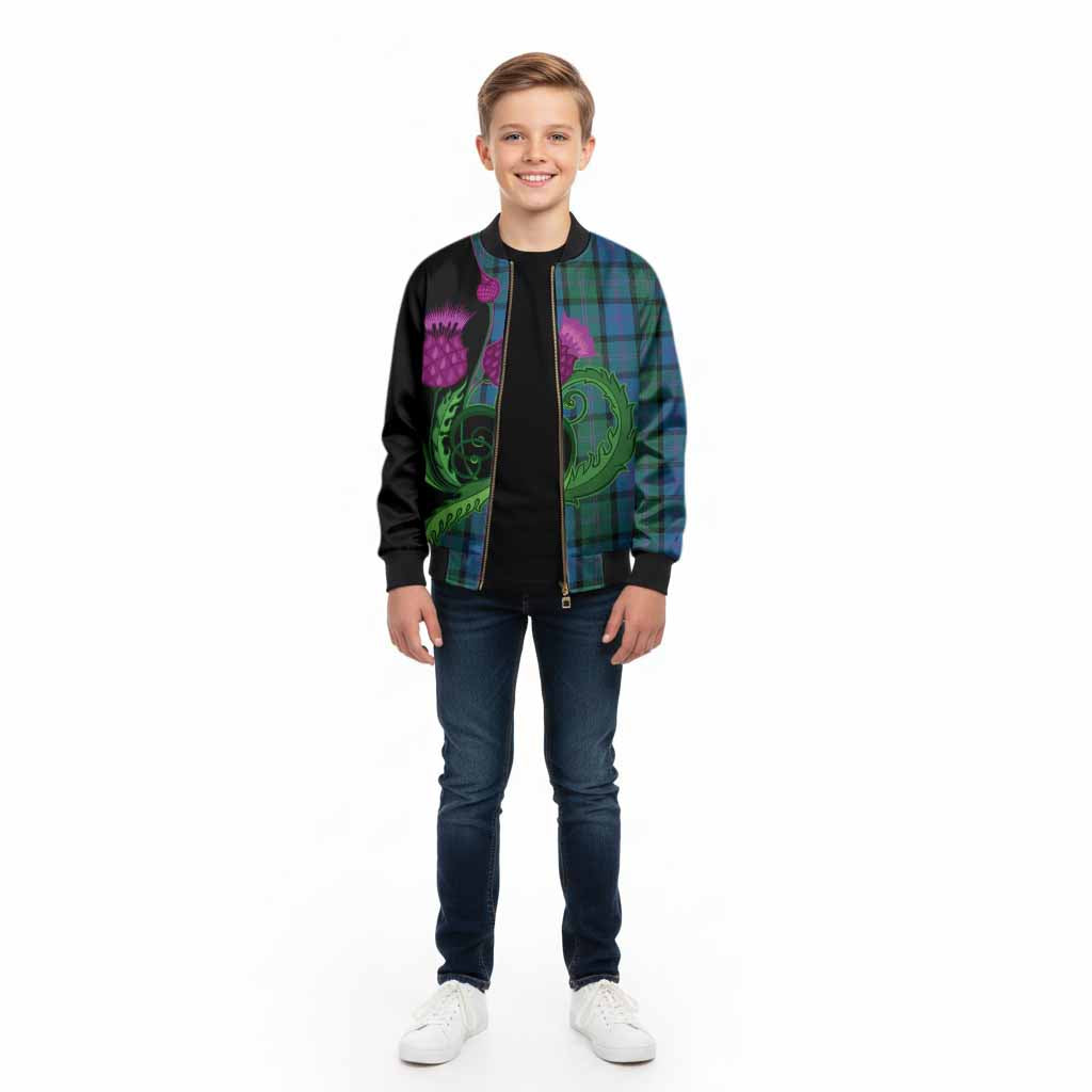 MacThomas (McThomas) Tartan Kid Bomber Jacket Traditional Scottish Thistle - Tartan Vibes Clothing