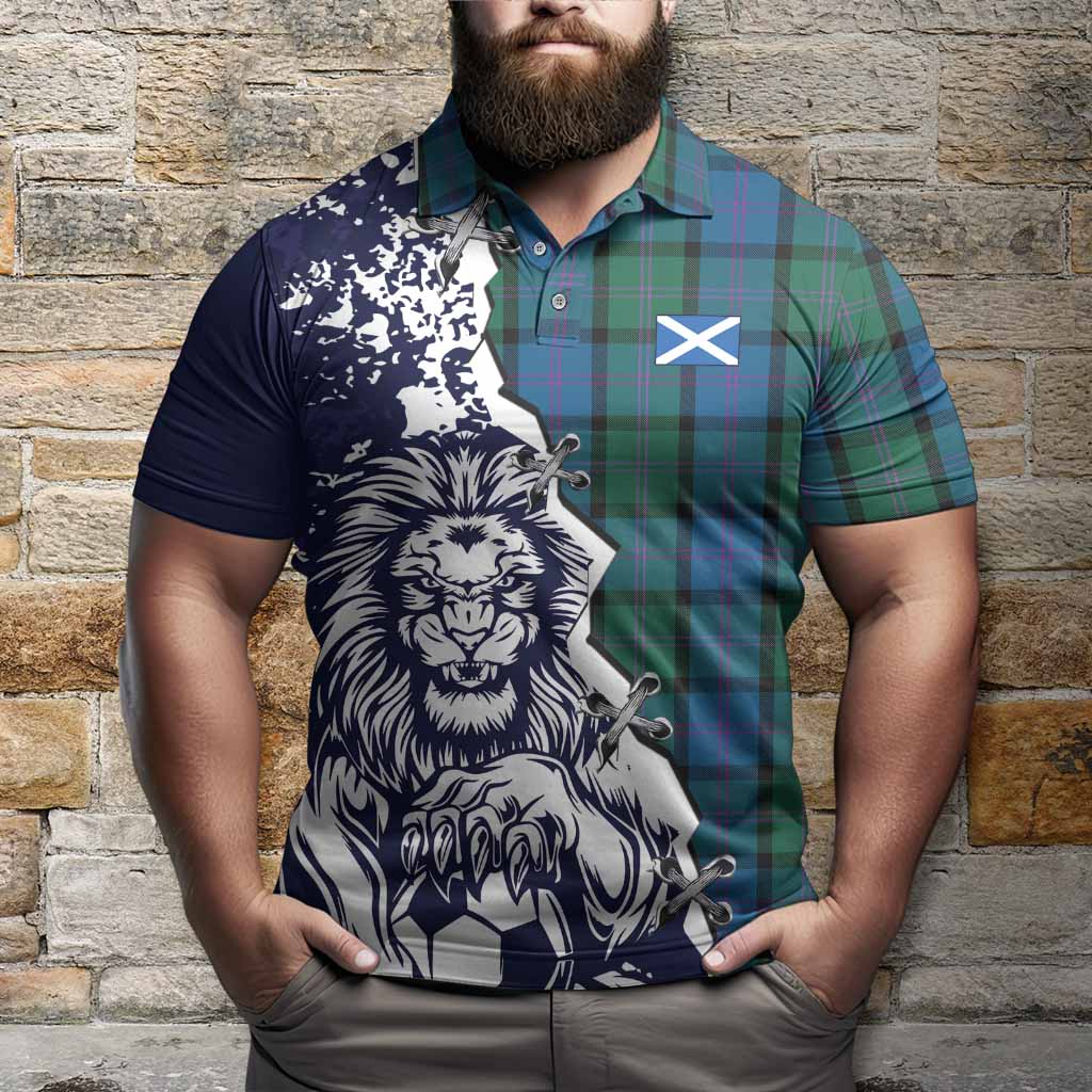 MacThomas (McThomas) Tartan Scottish Polo Shirt Angry Lion With Soccer Ball Style