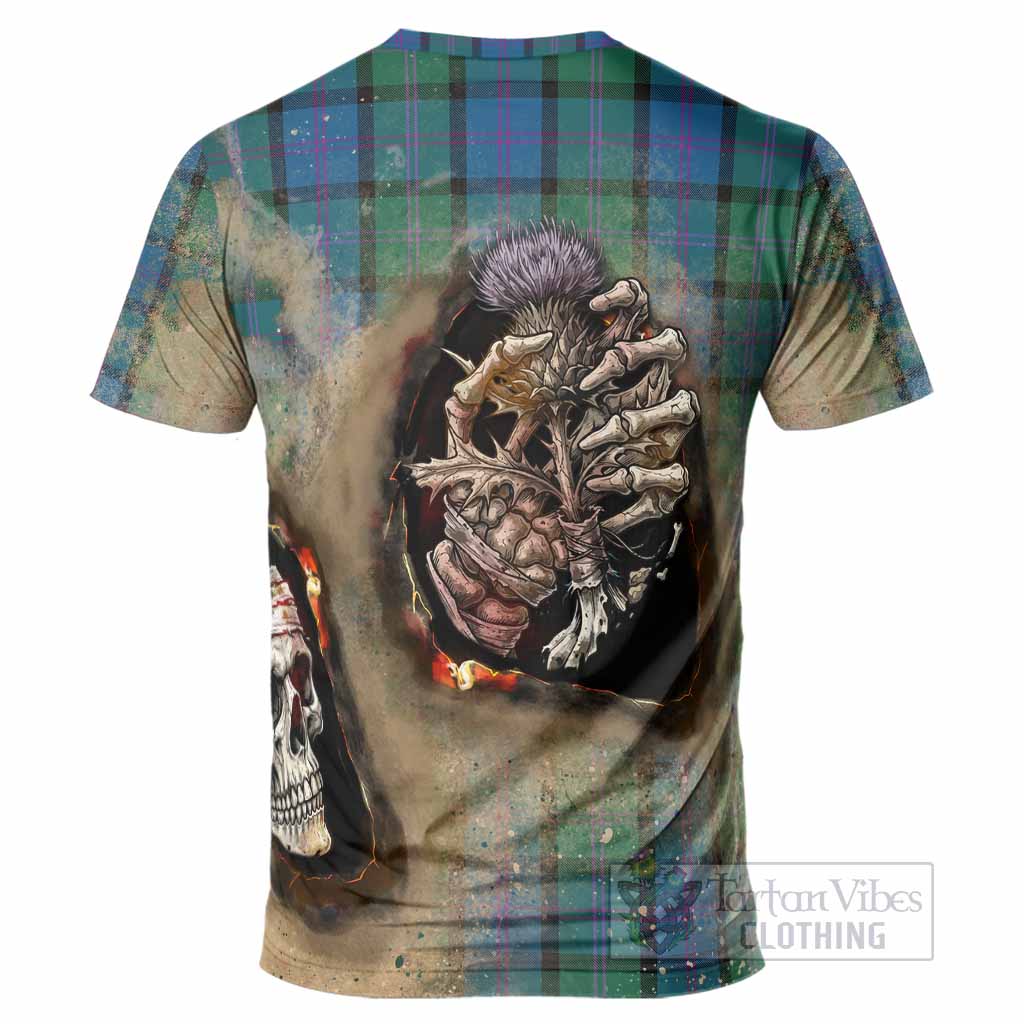 MacThomas (McThomas) Tartan T-Shirt Halloween Skeleton With Thistle Burning Effect - Tartan Vibes Clothing