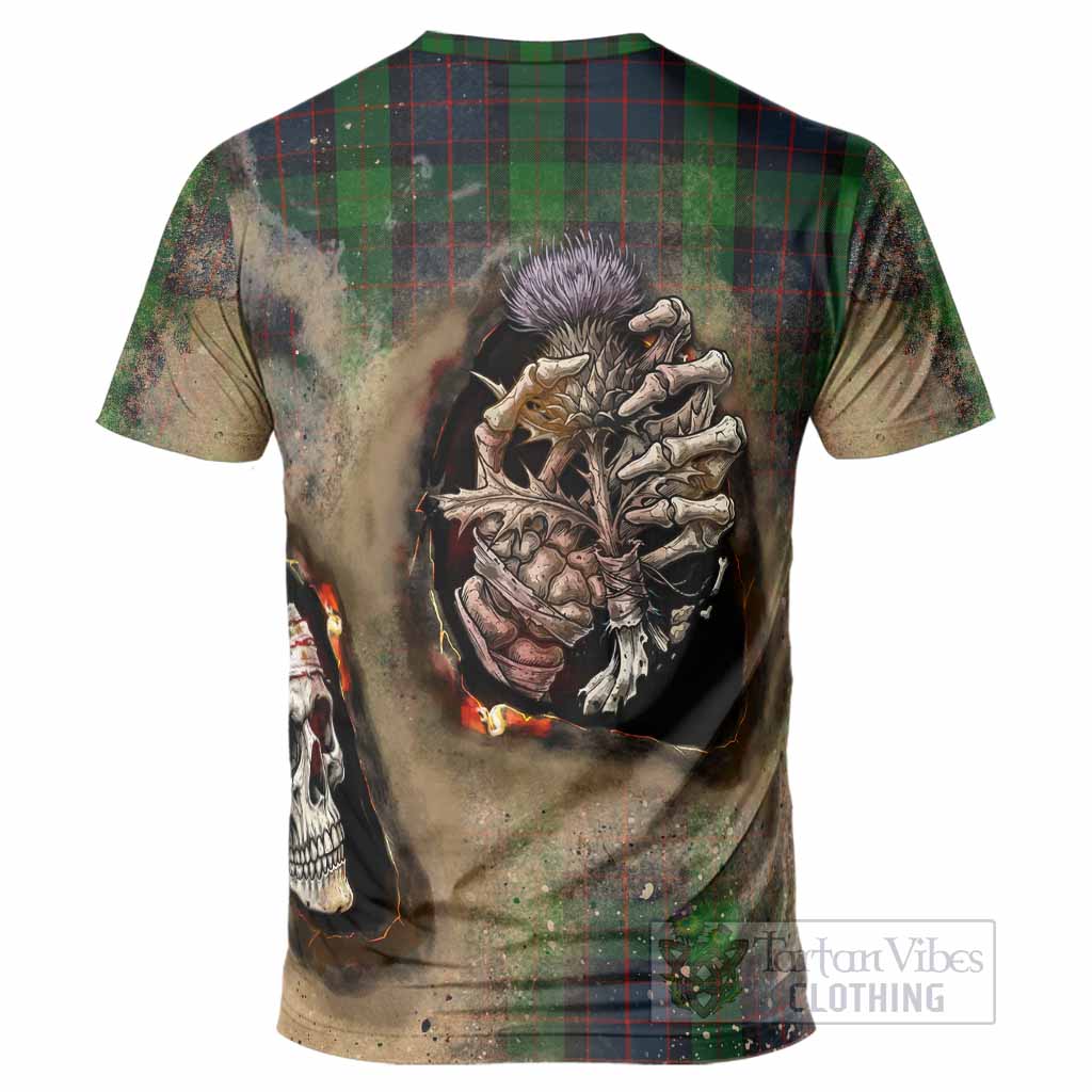 MacWilliam (McWilliam) Tartan T-Shirt Halloween Skeleton With Thistle Burning Effect