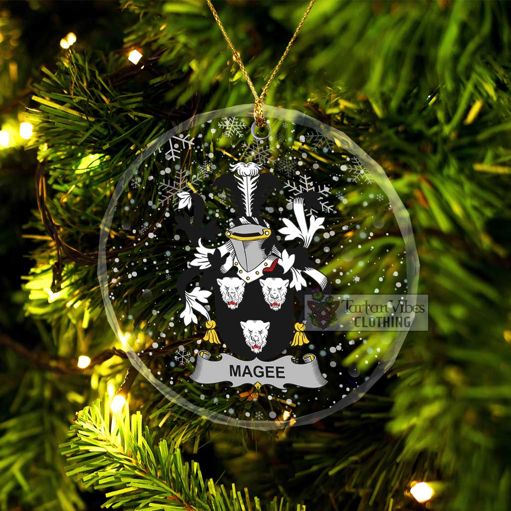 Magee Irish Clan Christmas Glass Ornament with Coat of Arms Transparent Glass Circle - 2D-tartanvibesclothing