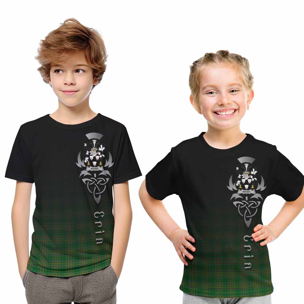 Tartan Vibes Clothing Magee Irish Clan Kid T-Shirt with Coat of Arms Erin Go Bragh Celtic Inspired