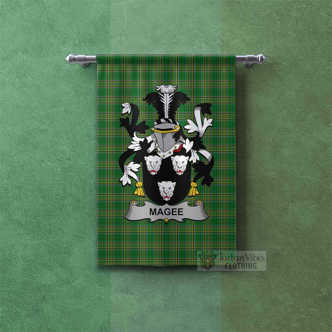 Magee Irish Clan Tartan Gonfalon, Tartan Banner with Coat of Arms Rectangle - Tartan Vibes Clothing
