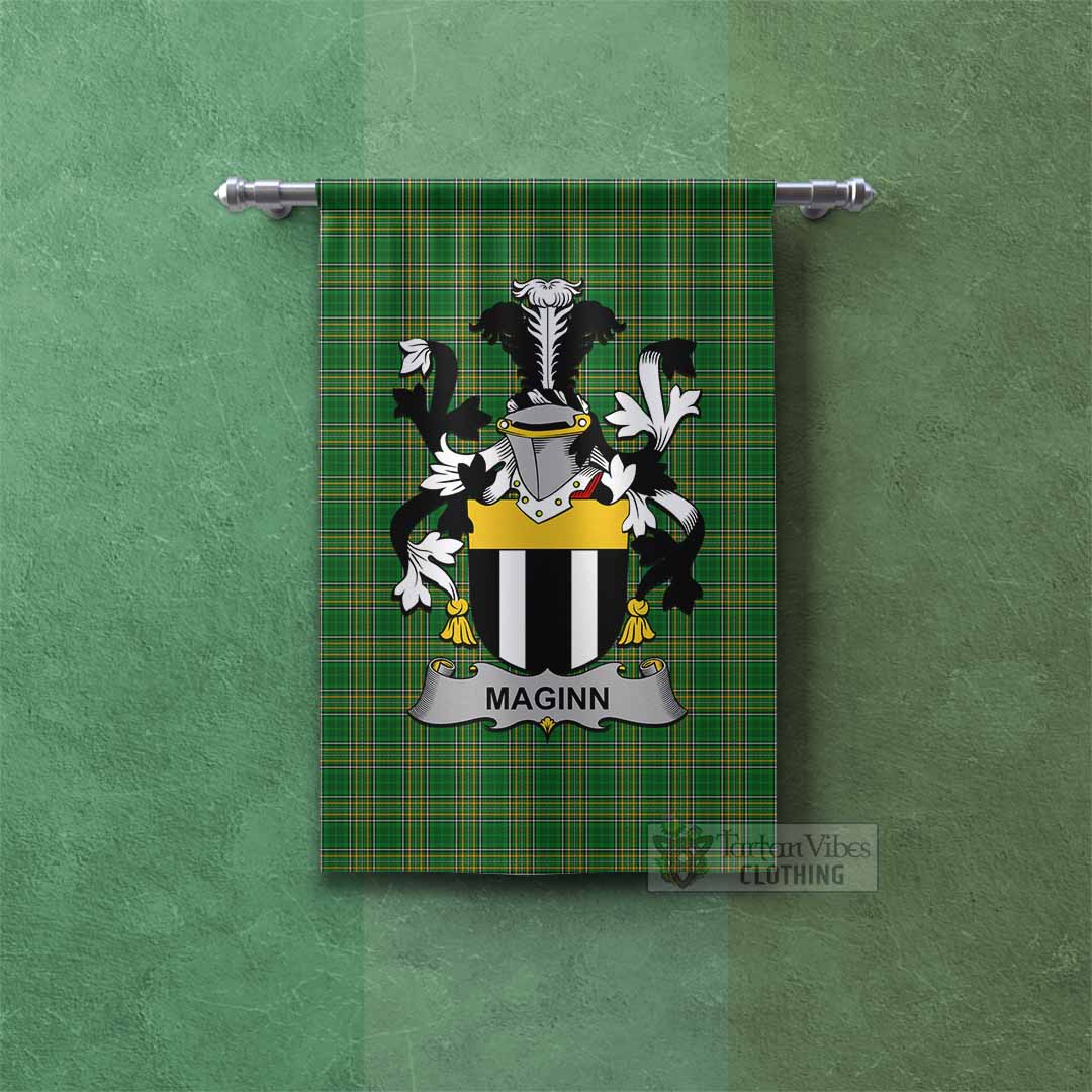 Tartan Vibes Clothing Maginn Irish Clan Tartan Gonfalon, Tartan Banner with Coat of Arms