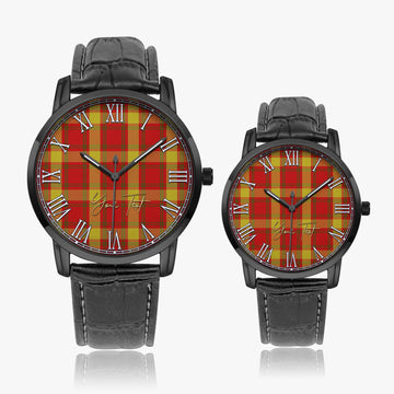 Maguire Modern Tartan Personalized Your Text Leather Trap Quartz Watch
