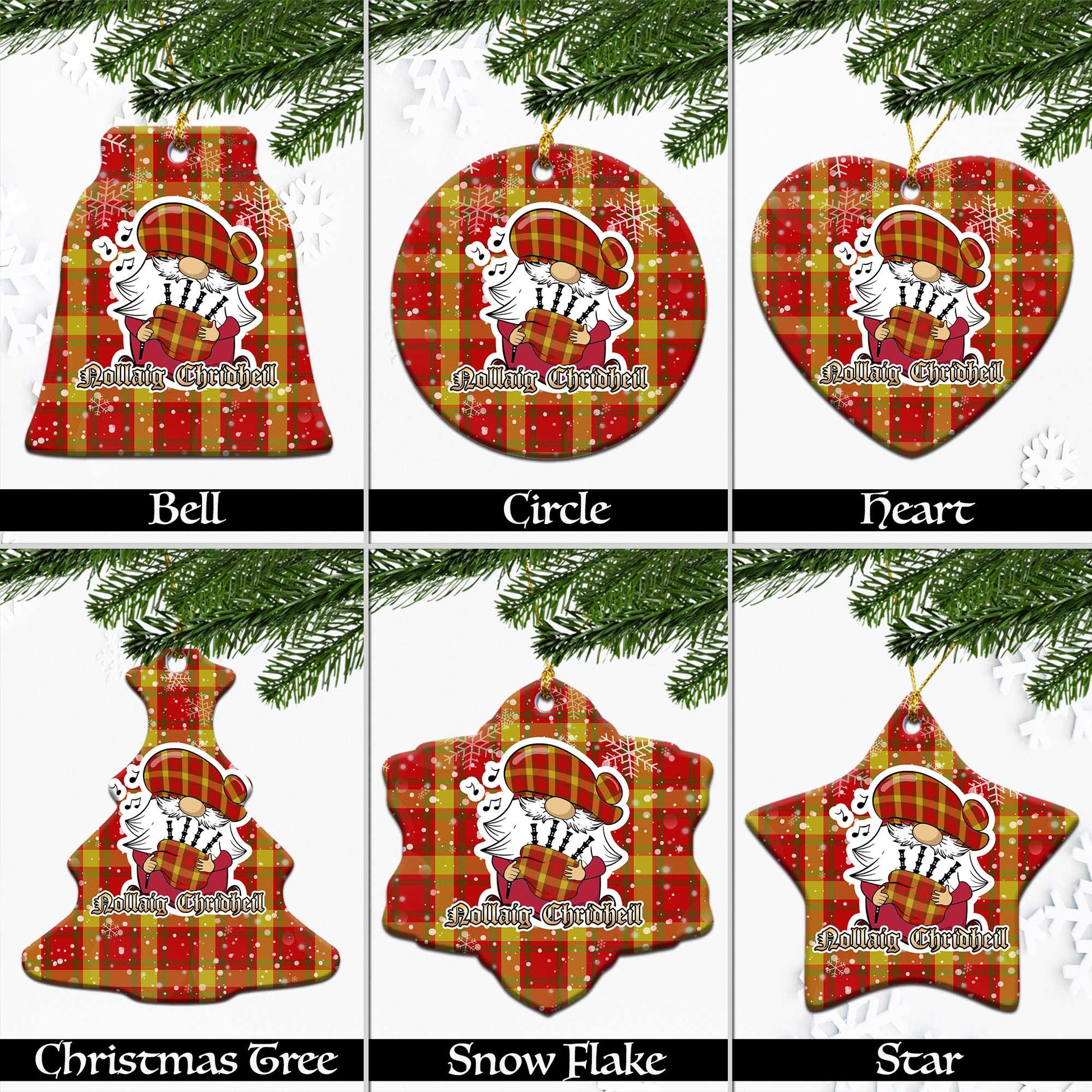 McGuire Modern Tartan Christmas Ceramic Ornaments with Scottish Gnome Playing Bagpipes Ceramic - Tartan Vibes Clothing