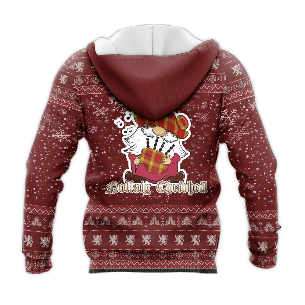 Maguire Modern Clan Christmas Knitted Hoodie with Funny Gnome Playing Bagpipes - Tartanvibesclothing