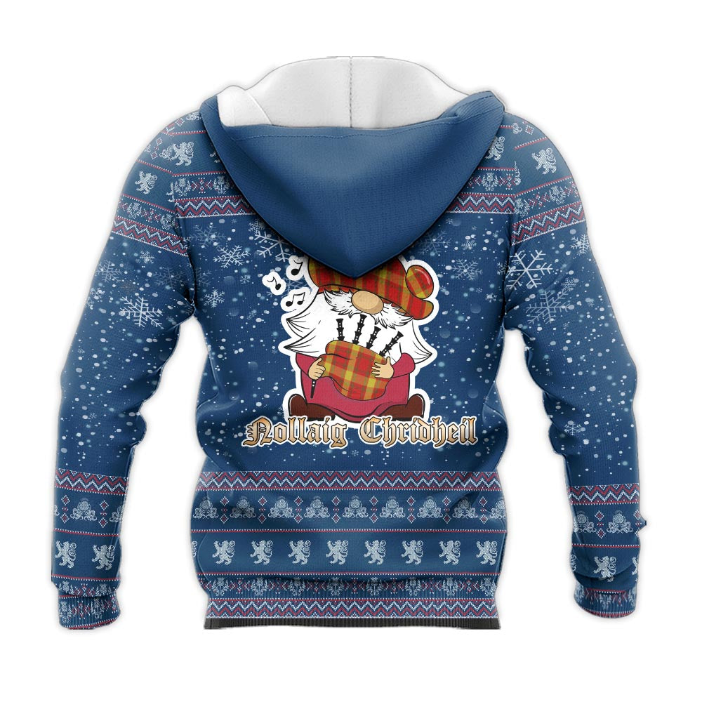 Maguire Modern Clan Christmas Knitted Hoodie with Funny Gnome Playing Bagpipes - Tartanvibesclothing
