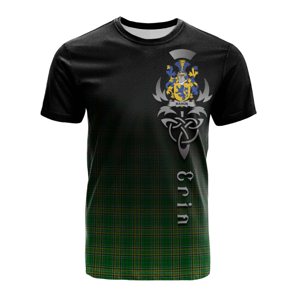 Tartan Vibes Clothing Mahon Irish Clan Cotton T-shirt with Coat of Arms Erin Go Bragh Celtic Inspired