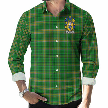 Mahon Irish Clan Tartan Long Sleeve Button Up with Coat of Arms Men's Shirt - Tartan Vibes Clothing